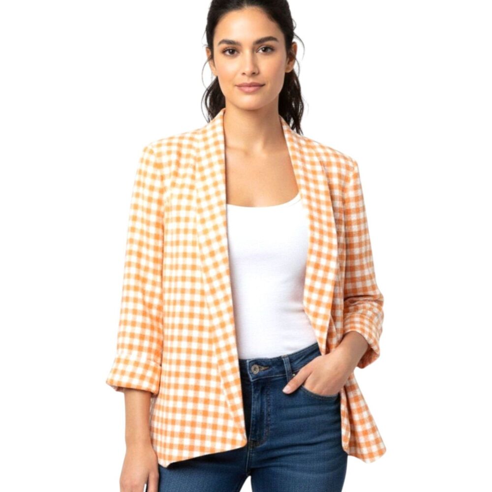 Alberto Makali Orange Checkerboard Vintage Mod Swing Jacket Artsy Womens XL